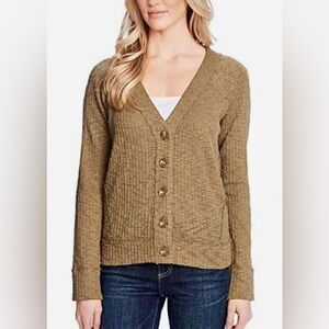Two by Vince Camuto | Brown Textured Cotton Blend V-Neck Cardigan, Size XXL
